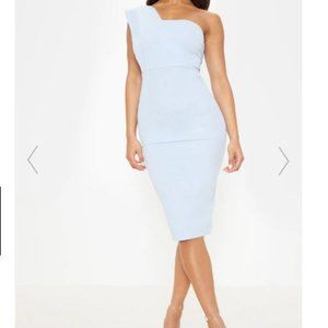PLT Dusty Blue One Shoulder Drape Mini Dress